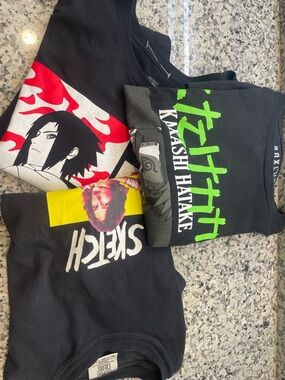 Black Kakashi Hatake Graphic Tee - Anime Short Sleeve Lot of 3